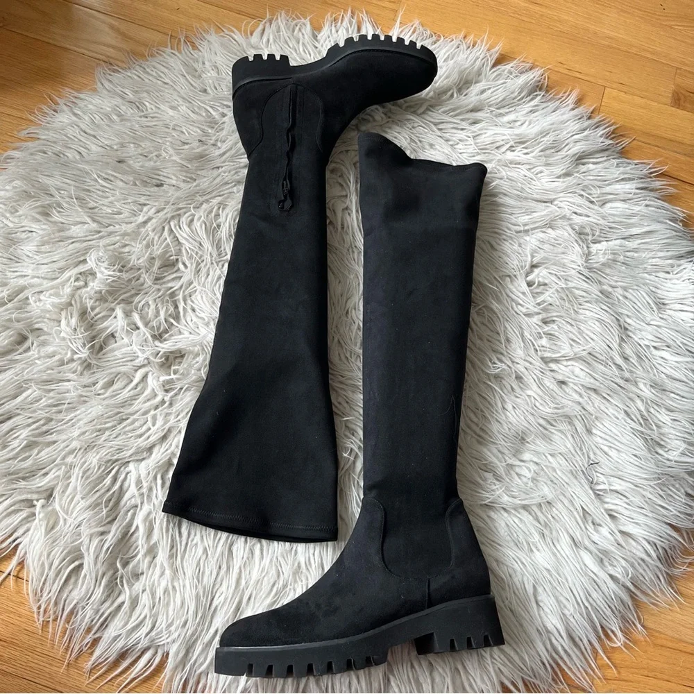 Theory Black Over the Knee Lug Sole Faux Suede Platform Chunky Boots EUC Size 40